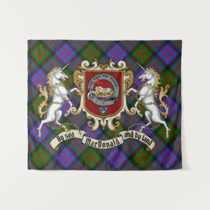 Tenture MacDonald Clan Badge & Unicorns avec Tartan 