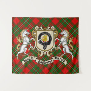 Tenture MacGregor Clan Badge & Unicorns avec Tartan 