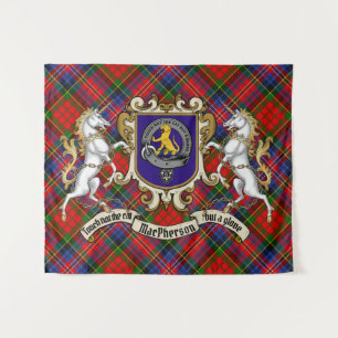 Tenture MacPherson Clan Badge & Unicorns avec Tartan