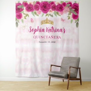 Tenture Magenta Hot rose or Floral Princesse Quinceañera