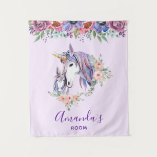 Tenture Magique Unicorne maman & bébé aquarelle