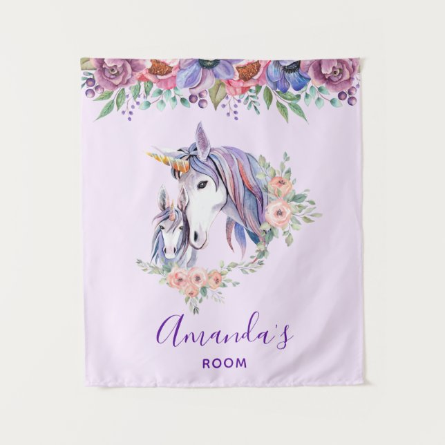 Tenture Magique Unicorne maman & bébé aquarelle (Devant)