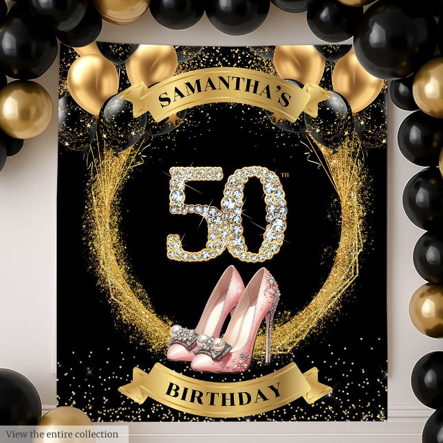 Tenture Magnifique 50ème Anniversaire Diamants Numéros tal (Gorgeous 50th Birthday Diamond Numbers High Heels Tapestry)