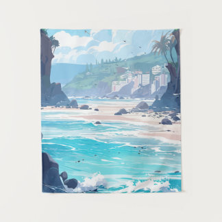 Tenture Magnifique art mural de plage tropicale et vagues 