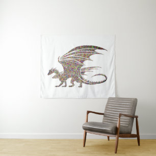 Tenture Magnifique Dragon De Mosaïque D'Or