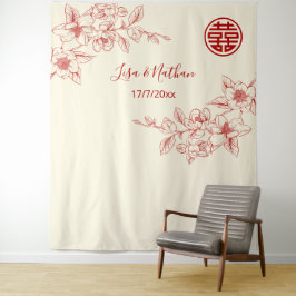 Tenture Magnolia Crème rouge Fond chinois