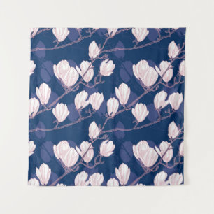 Tenture Magnolia Élégance : Fleur de printemps marine