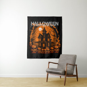 Tenture MAISON HANTÉE EPouvantable D'HALLOWEEN CRÂNES
