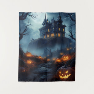 Tenture Maison Hantée et Effrayante d'Halloween sur une Co
