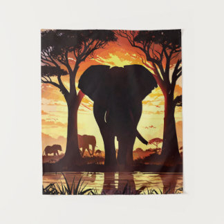 Tenture Majestic Elephant at Sunset in the African Savanna