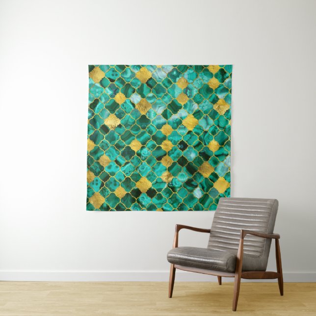 Tenture Malachite et or marocains de motif de Quatrefoil (En situation)
