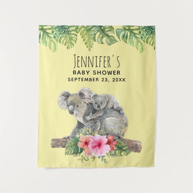 Tenture Maman & bébé ours koala aquarelle Baby Shower (Devant)