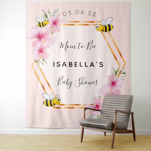 Tenture Maman Shower future maman fleurs roses fille (En situation)
