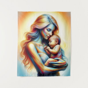 Tenture Maman tenant bébé lumière tendre embrasser l'art