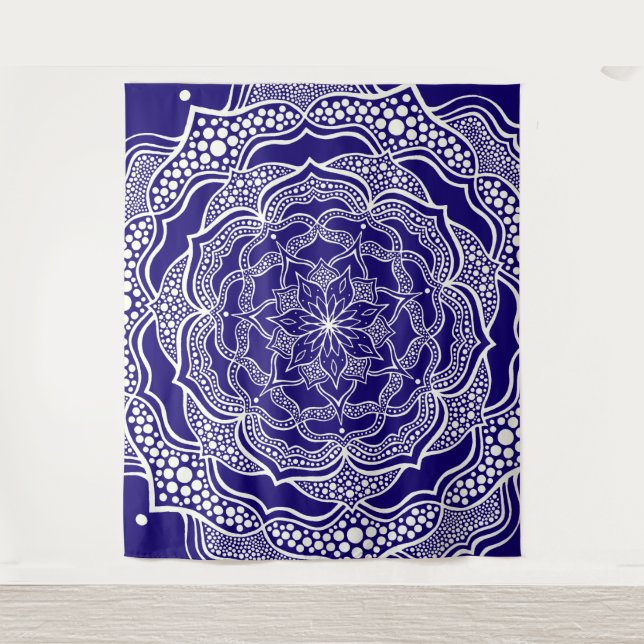 Tenture Mandala Art Boho Chic Elegant Navy Blue Trippy (Devant)