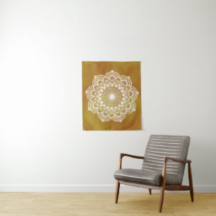 Tenture Mandala Blanc sur Fond Doré Petit