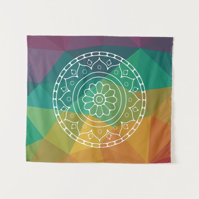 Tenture Mandala flower india arc-en-ciel boho design color (Devant (Horizontal))