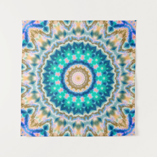 Tenture Mandala jaune turquoise (Devant)