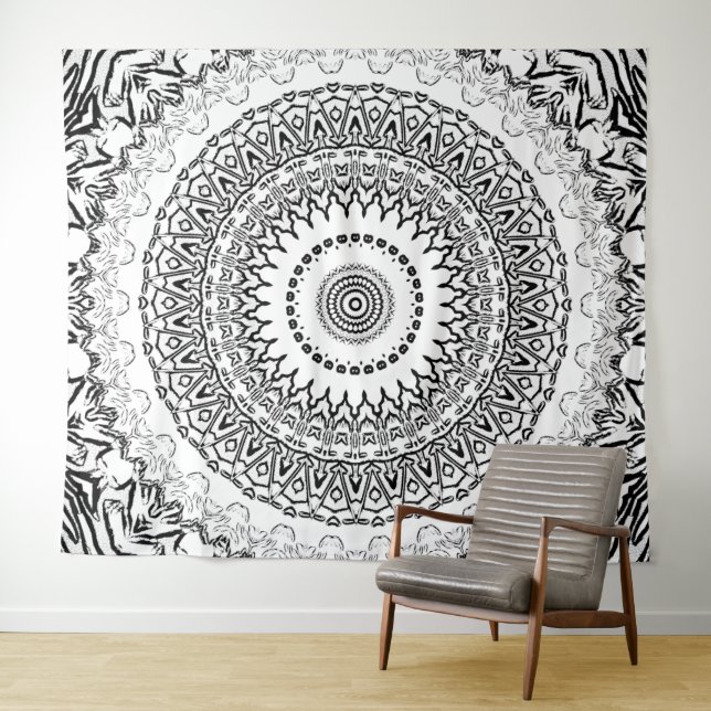 Tenture Mandala Noir Et Blanc (En situation (horizontale))