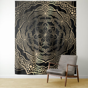 Tenture Mandala noir et or, photomaton beau et élégant