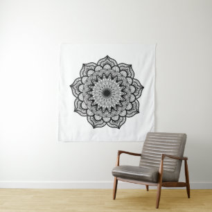 Tenture Mandala noir sur fond blanc
