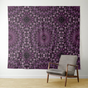 Tenture Mandala Rose rose et noir avec géométrie florale