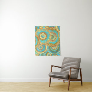 Tenture Mandala superposé bleu marron or