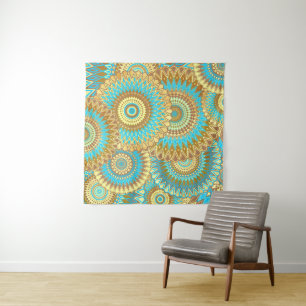 Tenture Mandala superposé bleu marron or