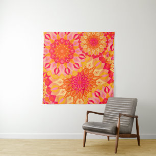 Tenture Mandala Superposé Orange Rose Jaune