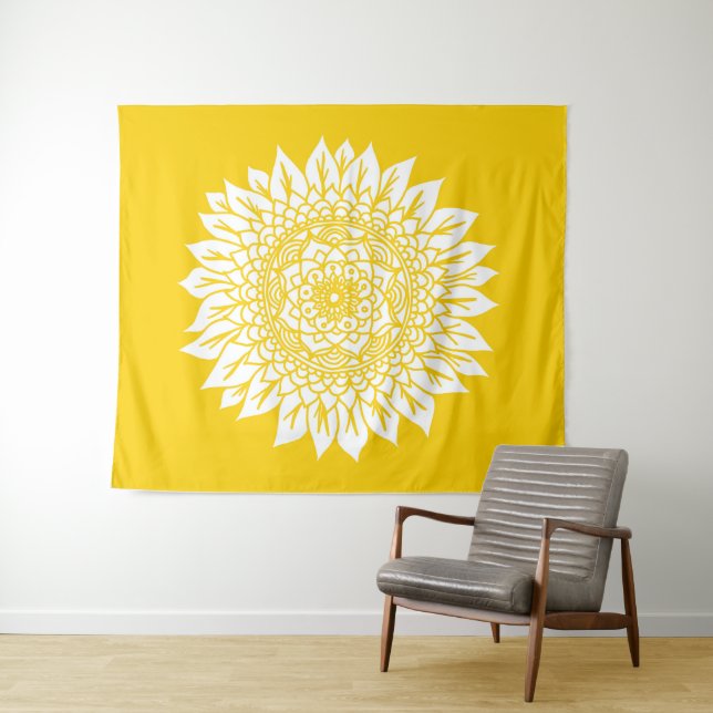Tenture Mandala, Tournesol jaune de la Mustard de Boho (En situation (horizontale))