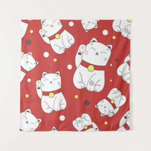 Tenture Maneki-Neko chat, motif japonais de doodle.