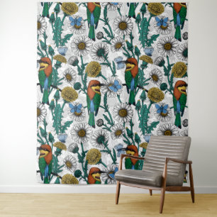 Tenture Mangeurs d'abeilles, papillons bleus et marguerite