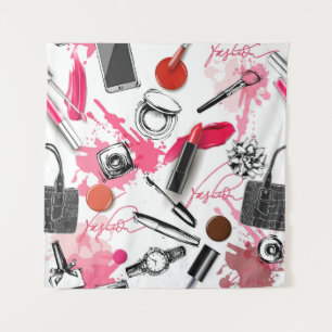 Tenture Maquillage à main, motif graphique vintage.