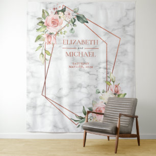 TENTURE MARBRE GÉOMÉTRIQUE CUIVRE FLEURS ROSES