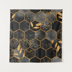 Tenture Marbre hexagone texture transparente avec feuilles