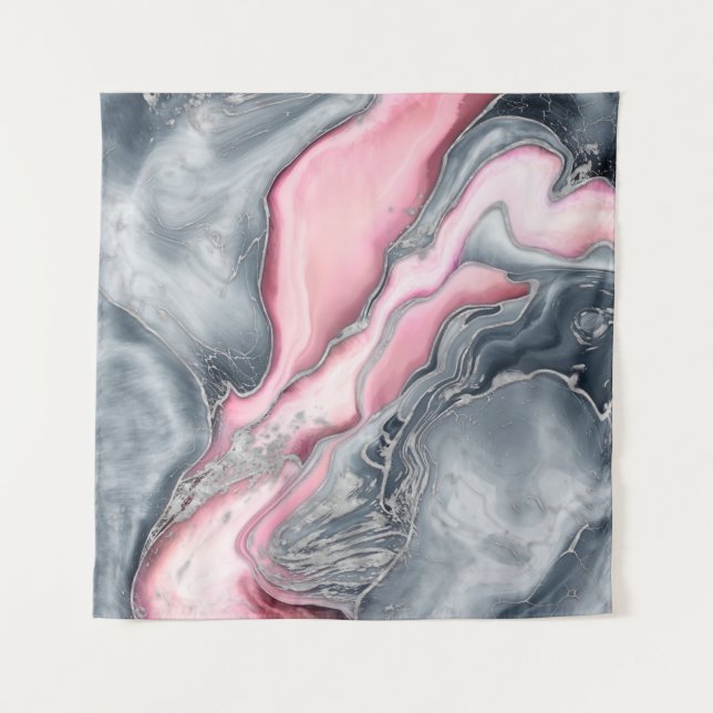 Tenture Marbre rose noir - rose pastel, gris et argent (Devant)