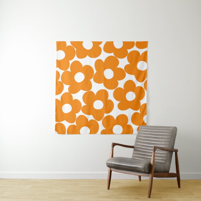 Tenture Marguerites Orange Rétro #1 #décoration #art (En situation)