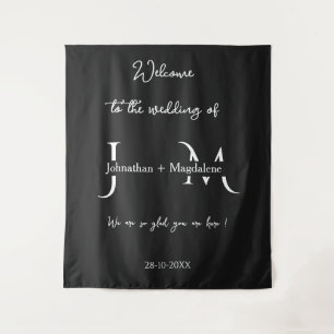Tenture Mariage à monogramme élégant noir et blanc dessiné