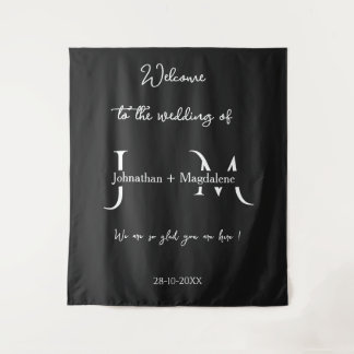 Tenture Mariage à monogramme élégant noir et blanc dessiné