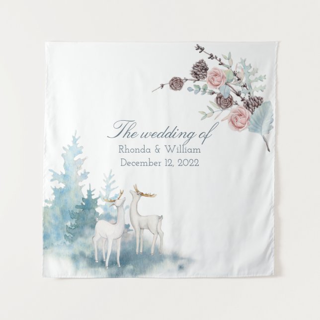 Tenture Mariage aquarelle florale et feuillue hivernale (Devant)