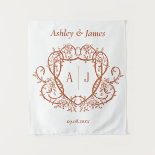 Tenture Mariage Armoirie Monogramme en Terracotta Rose Déb