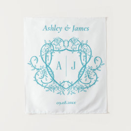 Tenture Mariage Armoirie Monogramme Turquoise Rose Décousu