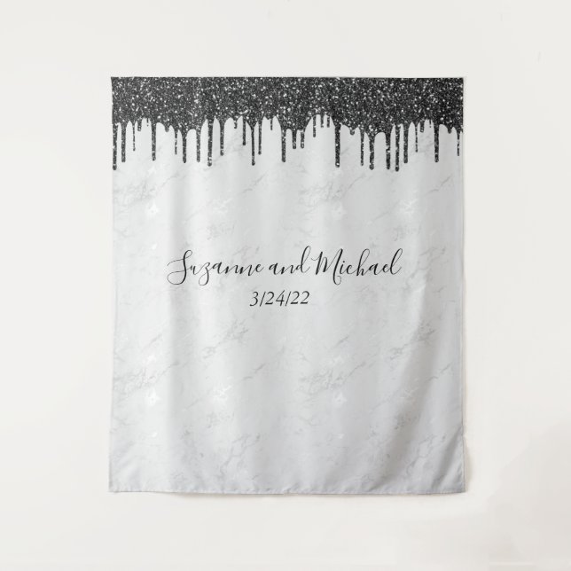 Tenture Mariage avec gouttes de paillettes en marbre noir  (Devant)