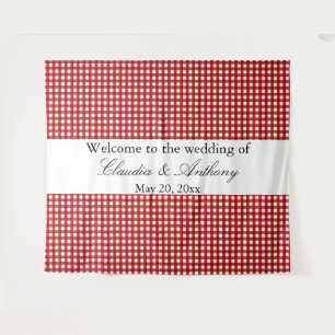 Tenture Mariage Barbeque à Motif Gingham Rouge et Blanc