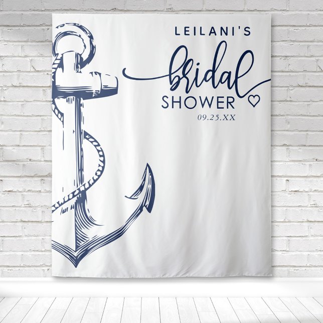 Tenture Mariage Blanc avec Ancre Nautique (White nautical navy anchor bridal shower backdrop perfect for photo ops at a beach them shower)