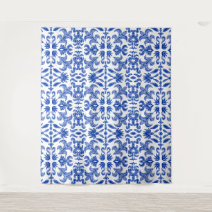 Tenture Mariage blanc et bleu italien fond