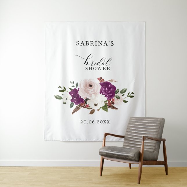 Tenture Mariage Blanc Géométrique Violet Rose Floral  (En situation)