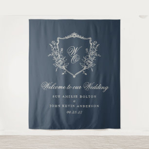 Tenture mariage bleu de la marine traditionnelle Monogram 