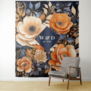Tenture Mariage bleu marine, orange brûlé et champagne