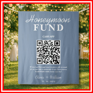 Tenture Mariage Bleu Poussiéreux Code QR du Fonds de Lun